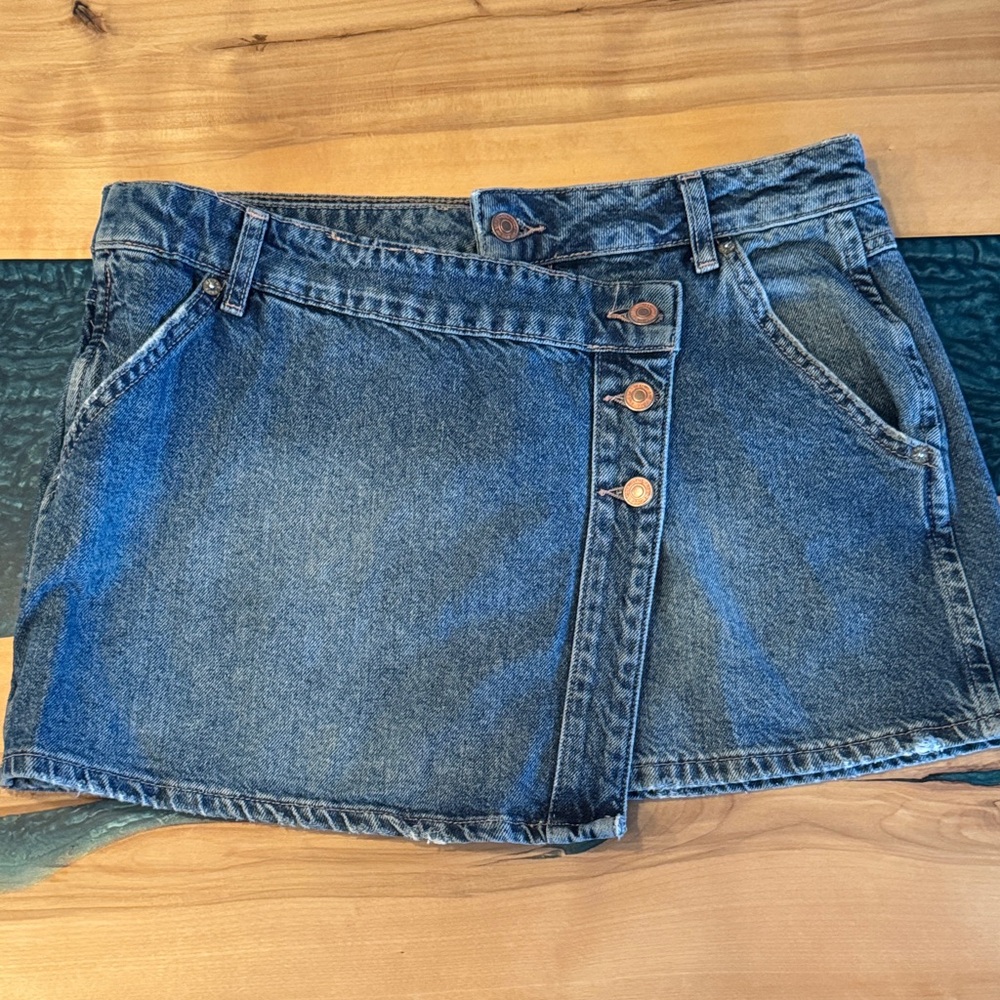 We The Free Blue Denim Mini Skirt